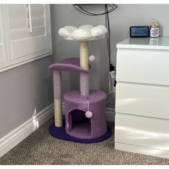 New 32-Inch Purple Flower Cat Tree Tower with Scratching Post - Condo for Cats - Picture 3 of 10